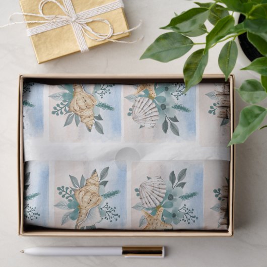 Coastal Sandpipers Flowers Shells Decoupage Paper Tissuepapier (Geschenk)