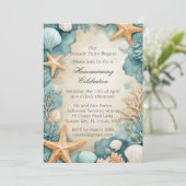 Coastal Sandy Beach Seashells Housewarming Party Kaart (Staand voorkant)