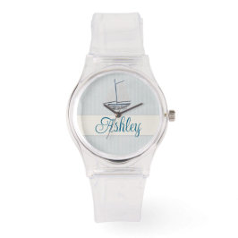 Coastal Scrapbook Sailboat Horloge