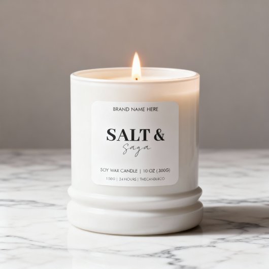 Coastal Sea & Sand Custom Candle Label Black White