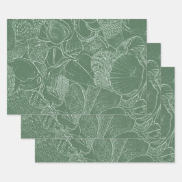 Coastal Sea Shell Beach Green White Decoupage Inpakpapier Vel