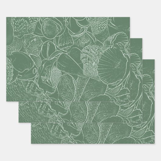 Coastal Sea Shell Beach Green White Decoupage Inpakpapier Vel (Set)