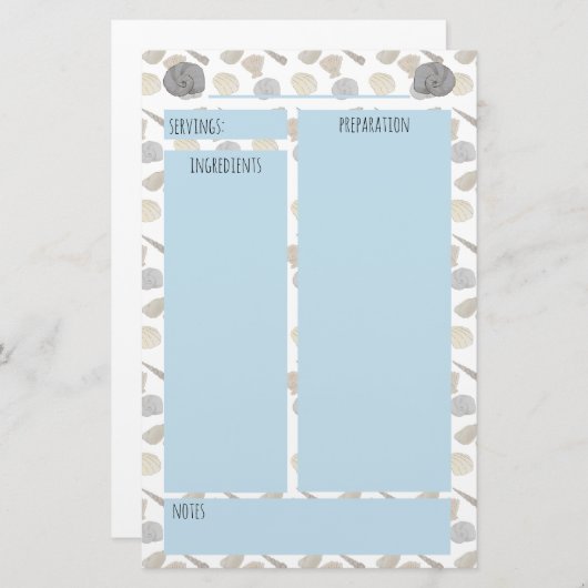 Coastal Sea Shells Recept Multomap Pagina's Briefpapier (Voorkant / Achterkant)