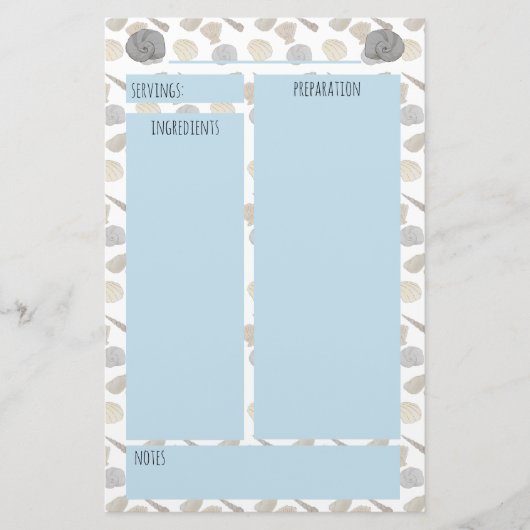 Coastal Sea Shells Recept Multomap Pagina's Briefpapier (Voorkant)