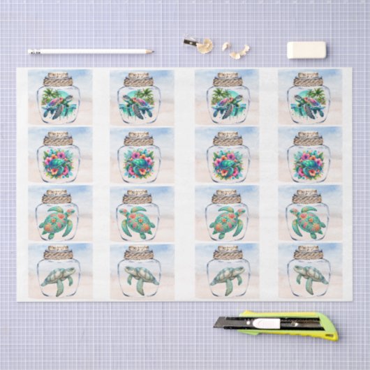 Coastal Sea Turtles in a Jar Decoupage Tissuepapier (Craft)