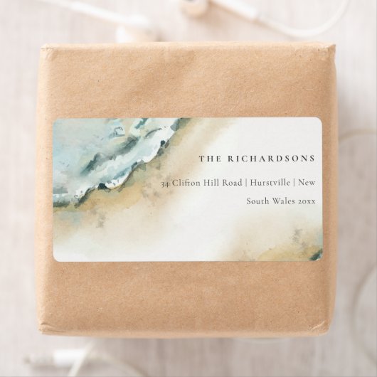 Coastal Sea Waves Sand Beach Nautical Address Etiket (Insitu)