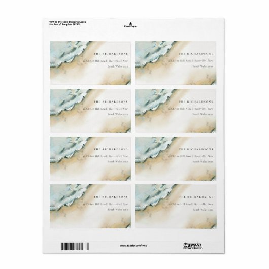 Coastal Sea Waves Sand Beach Nautical Address Etiket (Full Sheet)
