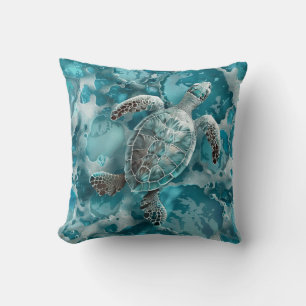 Coastal Seafoam Aqua Ocean Turtle Sierkussen