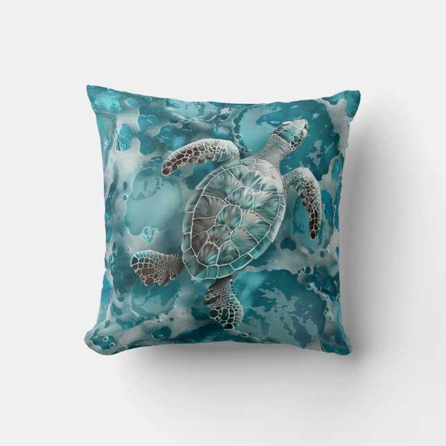 Coastal Seafoam Aqua Ocean Turtle Sierkussen (Voorkant)