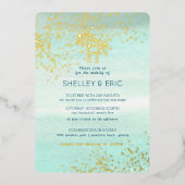 Coastal Seafoam Bruiloft Waterverf Folie Uitnodiging (Voorkant)