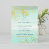 Coastal Seafoam Bruiloft Waterverf Folie Uitnodiging (Staand Voorkant)