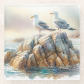 Coastal Seagulls Watercolor Seascape Glazen Onderzetter (Voorkant)