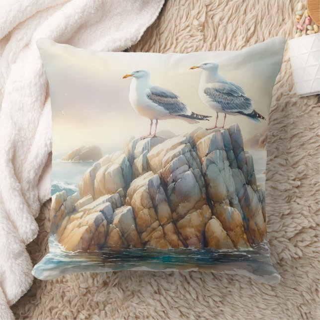 Coastal Seagulls Watercolor Seascape Kussen (Deken)