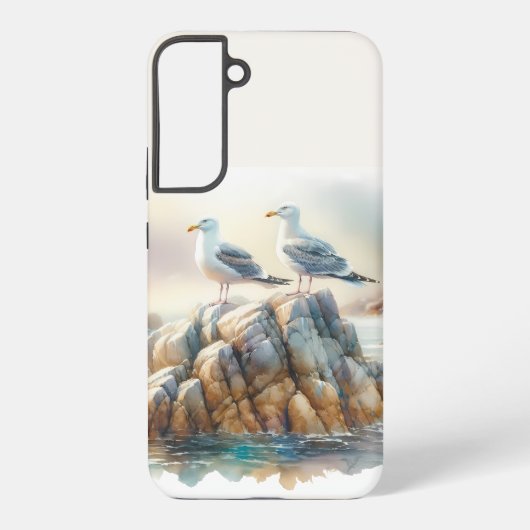 Coastal Seagulls Watercolor Seascape Samsung Galaxy Hoesje (Achterkant)