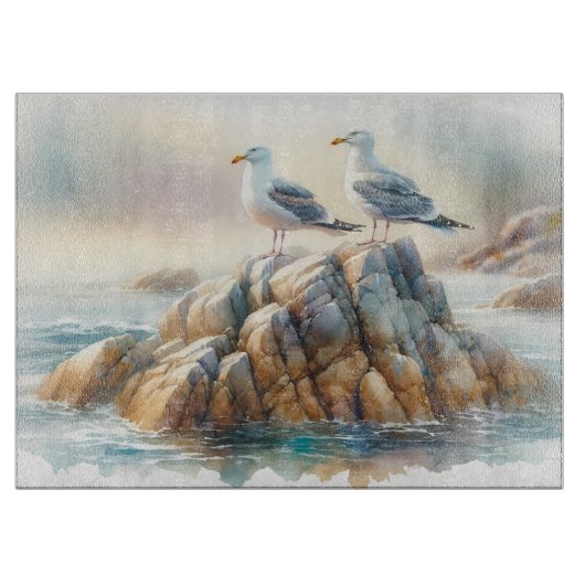 Coastal Seagulls Watercolor Seascape Snijplank (Voorkant)