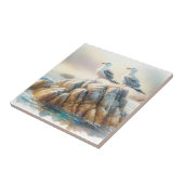 Coastal Seagulls Watercolor Seascape Tegeltje (Zijkant)
