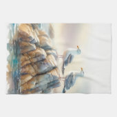 Coastal Seagulls Watercolor Seascape Theedoek (Horizontaal)