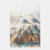 Coastal Seagulls Watercolor Seascape Theedoek (Verticaal)
