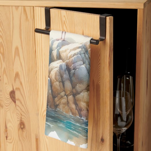 Coastal Seagulls Watercolor Seascape Theedoek (Derde Gevouwen)