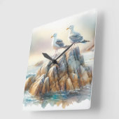 Coastal Seagulls Watercolor Seascape Vierkante Klok (Hoek)