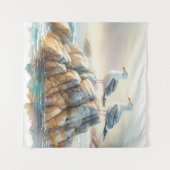 Coastal Seagulls Watercolor Seascape Wandkleed (Voorkant (horizontaal))