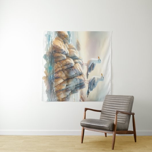 Coastal Seagulls Watercolor Seascape Wandkleed (In Situ (horizontaal))