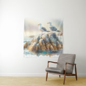 Coastal Seagulls Watercolor Seascape Wandkleed (In situ)