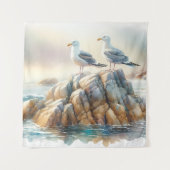 Coastal Seagulls Watercolor Seascape Wandkleed (Voorkant)