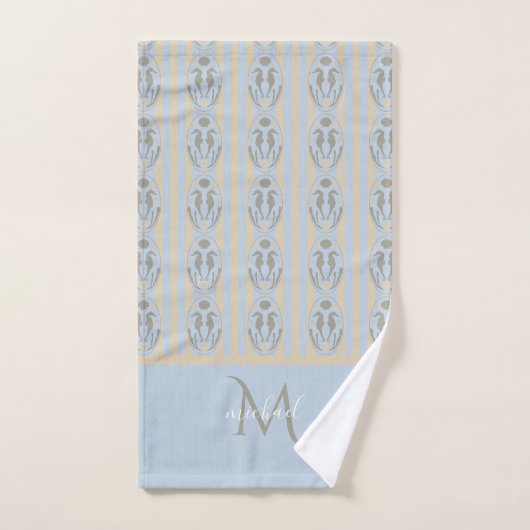 Coastal Seahorse Cameo Blue Cream Strip Monogram  Bad Handdoek (Handdoek)