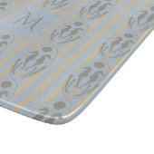 Coastal Seahorse Cameo Blue Cream Strip Monogram Snijplank (Hoek)