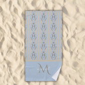Coastal Seahorse Cameo Blue Cream Strip Monogram  Strandlaken