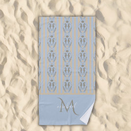 Coastal Seahorse Cameo Blue Cream Strip Monogram  Strandlaken