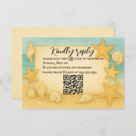 Coastal Seascape QR Code RSVP Card (Voorkant / Achterkant)