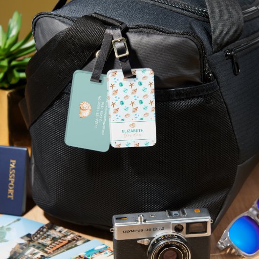 Coastal Seashell Beach Custom Elegant Travel Bagagelabel (Voorkant /achterkant)