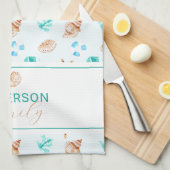 Coastal Seashell Beach House Decor Family Name Theedoek (Quarter Fold)