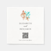 Coastal Seashell Beach Wedding QR Code Share Photo Servet (Voorkant)