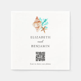 Coastal Seashell Beach Wedding QR Code Share Photo Servet