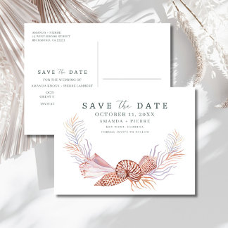 Coastal Seashell Beach Wedding Save the Date Aankondigingskaart