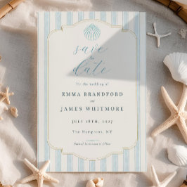 Coastal Seashell Blue Wedding Save the Date Kaart
