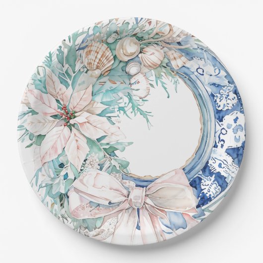 Coastal Seashell boeg kerstkrans Papieren Bordje (Voorkant)