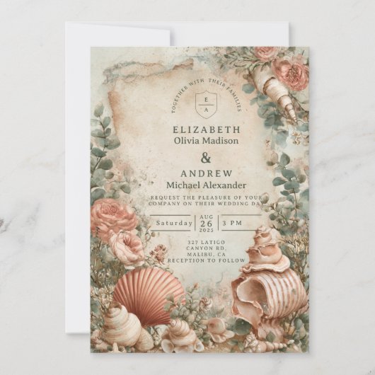 Coastal Seashell Botanical Elegance Kaart (Voorkant)