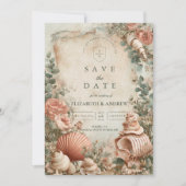 Coastal Seashell Botanical Elegance Save The Date (Voorkant)