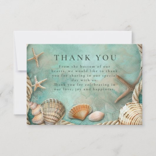 Coastal Seashell Botanical Wedding Bedankkaart (Voorkant)