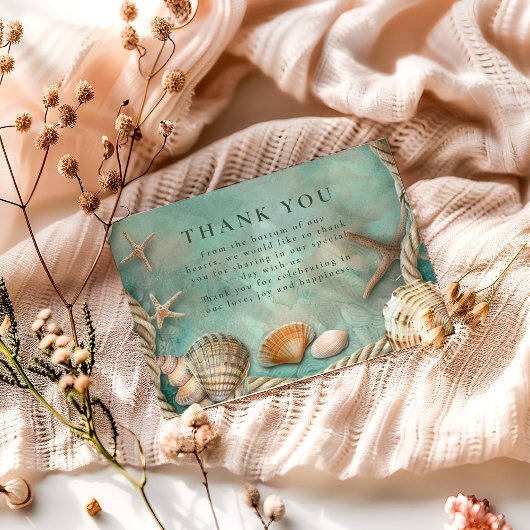 Coastal Seashell Botanical Wedding Bedankkaart