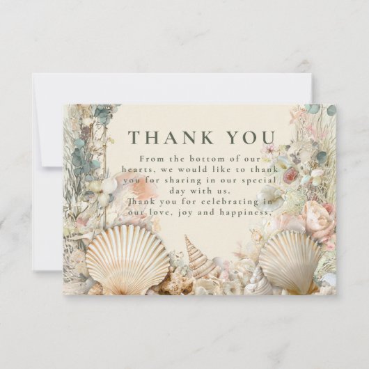 Coastal Seashell Botanical Wedding Bedankkaart (Voorkant)