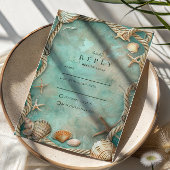 Coastal Seashell Botanical Wedding RSVP Kaartje