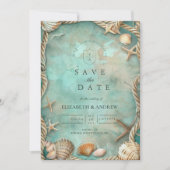 Coastal Seashell Botanical Wedding Save The Date (Voorkant)