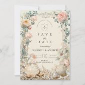 Coastal Seashell Botanical Wedding Save The Date (Voorkant)