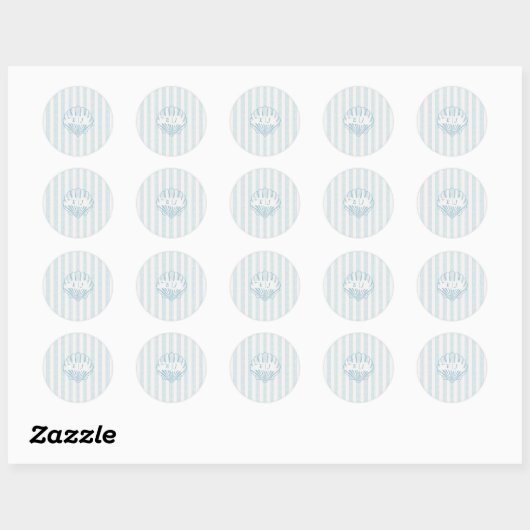 Coastal Seashell Bride Groom Initial Blue Ronde Sticker (Vel)