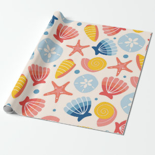 Coastal Seashell en Starfish Patroon Cadeaupapier